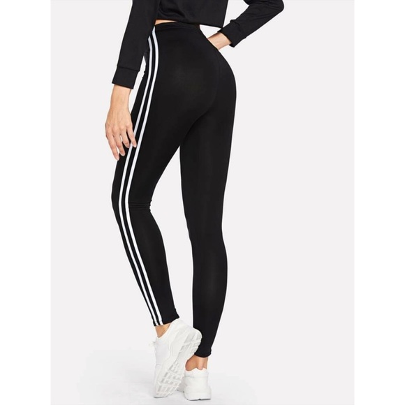 Double white striped leggings black sporty - Picture 2 of 2